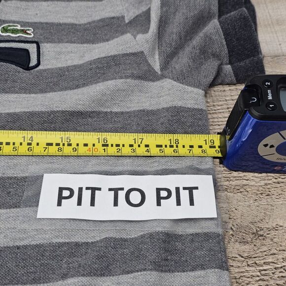 Lacoste Polo Shirt Size 4 Gray Striped‎ Big L Logo Crocodile Outdoors Preppy Men - Picture 10 of 13